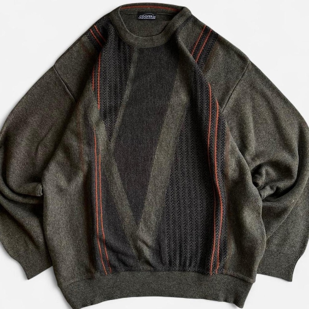 Vintage Cooper Canada Merino Wool Acrylic Retro Mossy Green Black Sweater XL